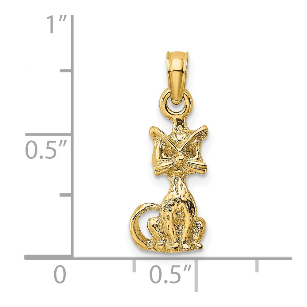 14K Gelbgold Mini-Sitzende-Katze-Charm 3D