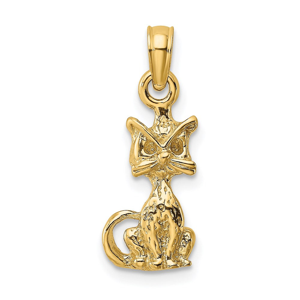 14K Gelbgold Mini-Sitzende-Katze-Charm 3D