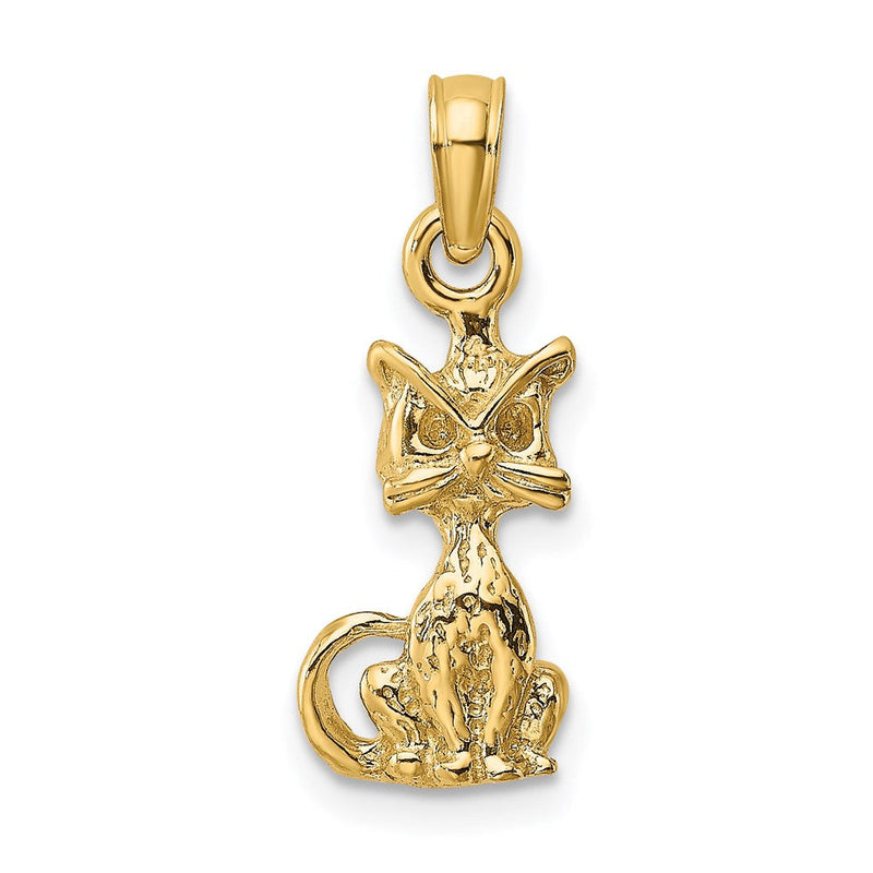 14K Gelbgold Mini-Sitzende-Katze-Charm 3D