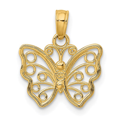 14K Gelbgold Ausgeschnitten Klein Schmetterling Charm