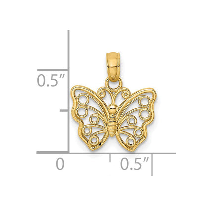 14K Gelbgold Ausgeschnitten Klein Schmetterling Charm