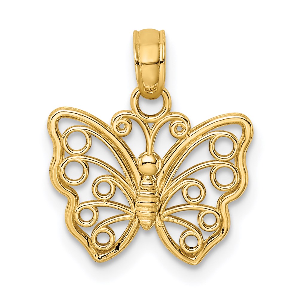 14K Gelbgold Ausgeschnitten Klein Schmetterling Charm
