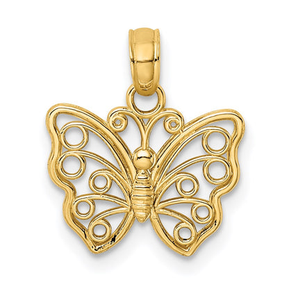 14K Gelbgold Ausgeschnitten Klein Schmetterling Charm