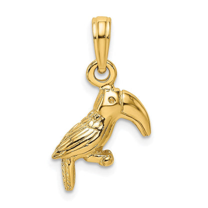 14K Gelbgold 3-D texturierter/polierter Tukan-Vogel-Charm