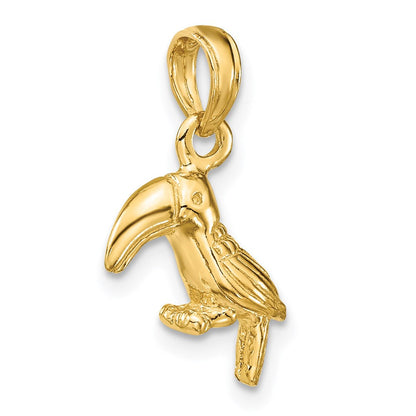 14K Gelbgold 3-D texturierter/polierter Tukan-Vogel-Charm