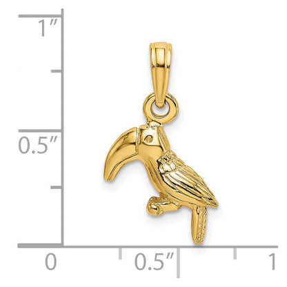 14K Gelbgold 3-D texturierter/polierter Tukan-Vogel-Charm