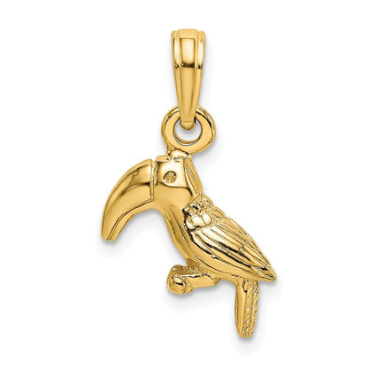 14K Gelbgold 3-D texturierter/polierter Tukan-Vogel-Charm