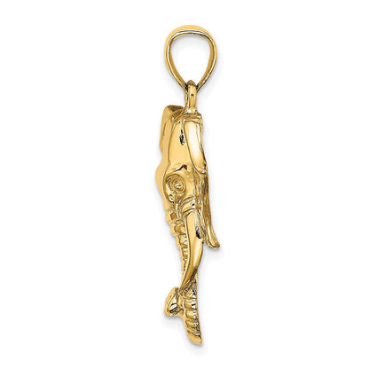 14K Gelbgold Elefantenkopf-Charm 2-D mit gedrehtem Rüssel