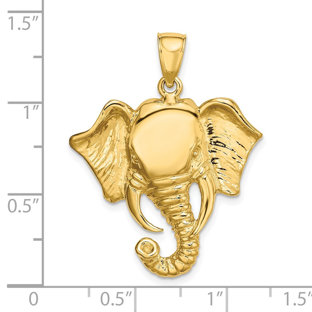14K Gelbgold Elefantenkopf-Charm 2-D mit gedrehtem Rüssel