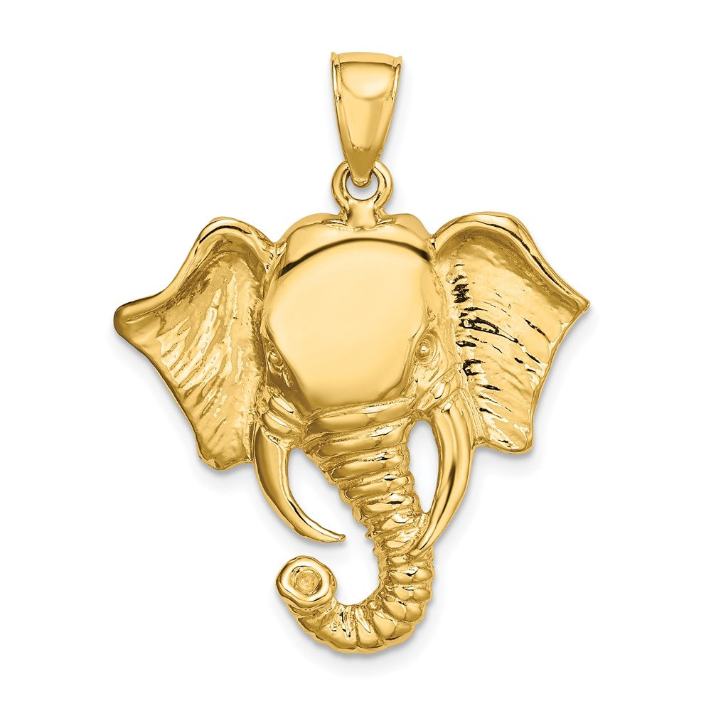 14K Gelbgold Elefantenkopf-Charm 2-D mit gedrehtem Rüssel