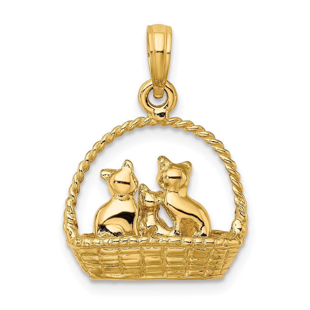 14K Gelbgold 3D-Charm „Katzen im Korb“