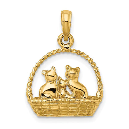 14K Gelbgold 3D-Charm „Katzen im Korb“