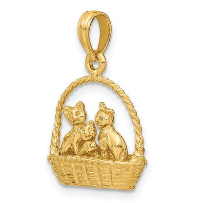 14K Gelbgold 3D-Charm „Katzen im Korb“