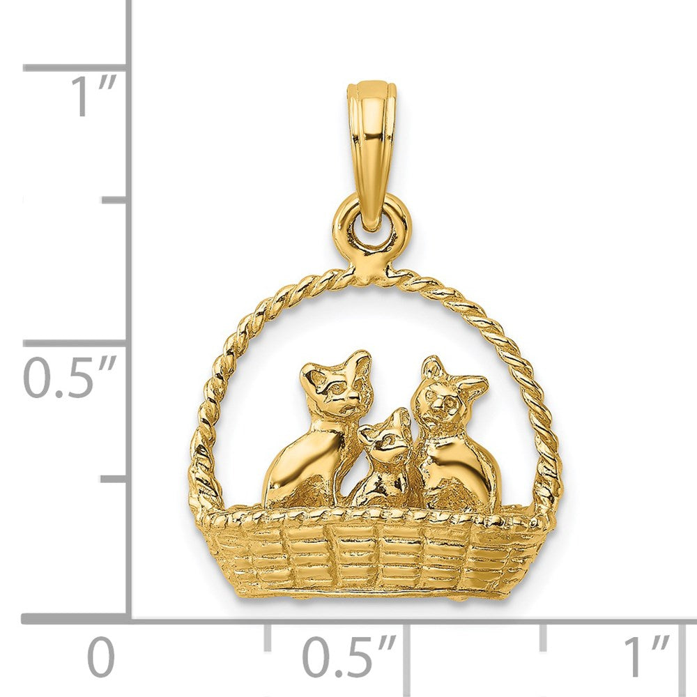14K Gelbgold 3D-Charm „Katzen im Korb“