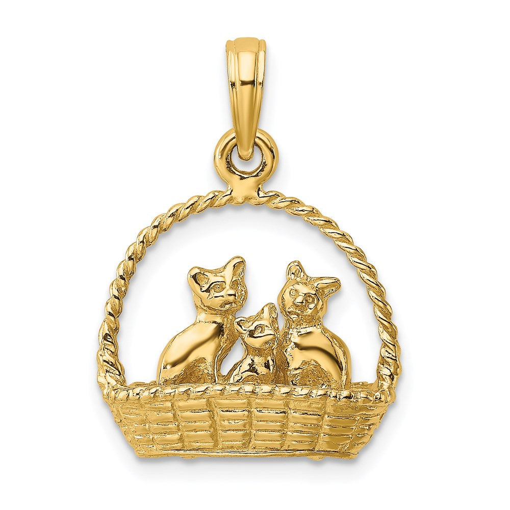 14K Gelbgold 3D-Charm „Katzen im Korb“