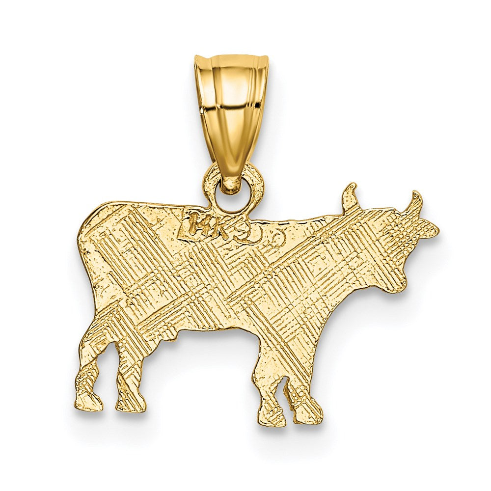 14K Gelbgold Flach und Graviert Cow Charm