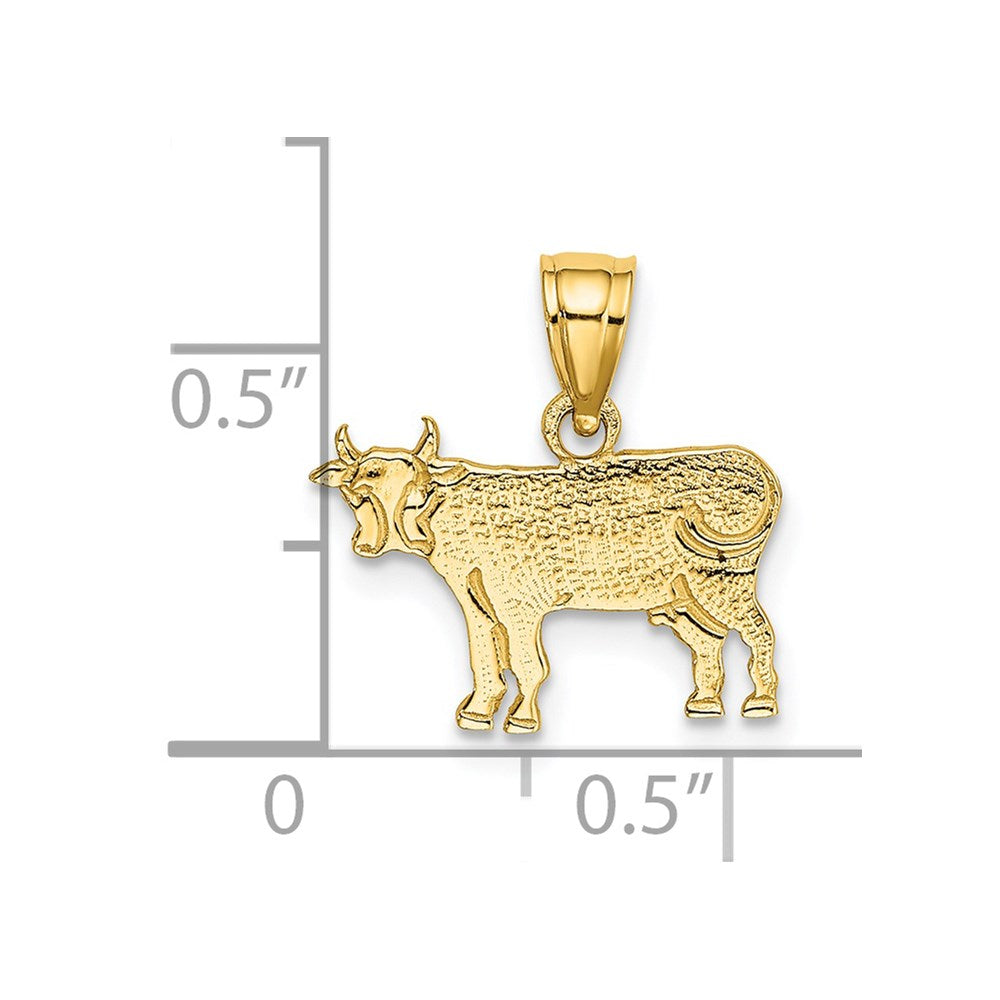 14K Gelbgold Flach und Graviert Cow Charm