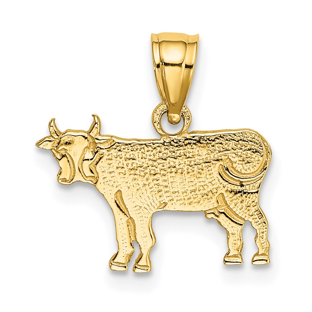 14K Gelbgold Flach und Graviert Cow Charm