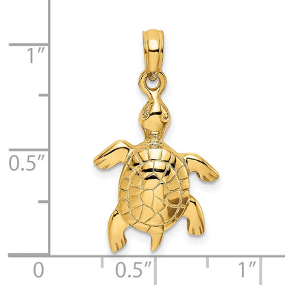 14K Gelbgold polierter Schildkröten-Anhänger mit strukturiertem Panzer
