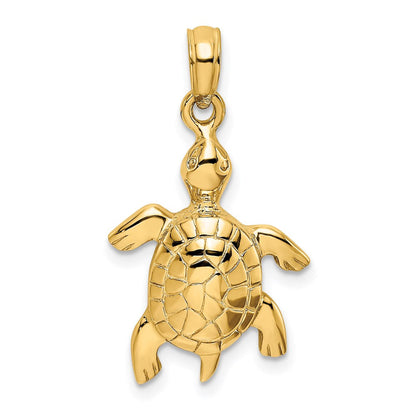 14K Gelbgold polierter Schildkröten-Anhänger mit strukturiertem Panzer