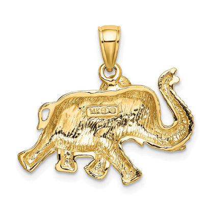 14K Gelbgold 2-D-Charm Laufender Elefant mit erhobenem Rüssel