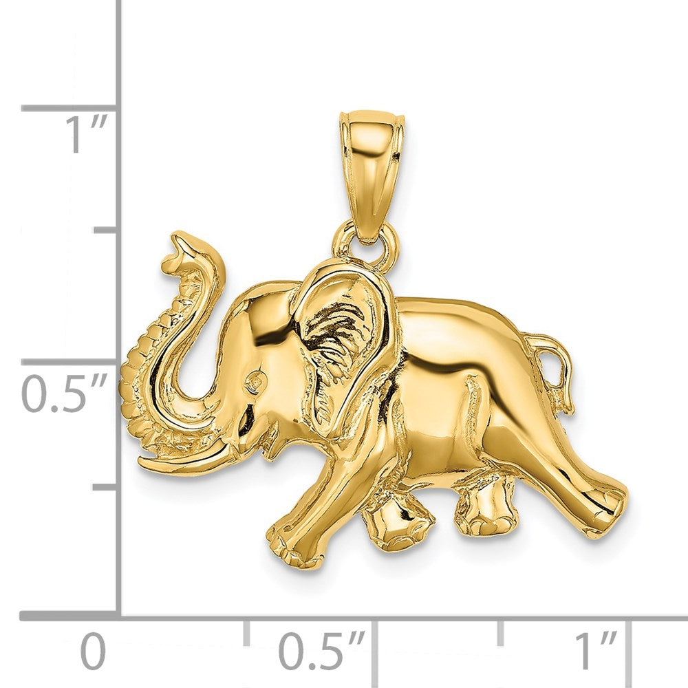 14K Gelbgold 2-D-Charm Laufender Elefant mit erhobenem Rüssel