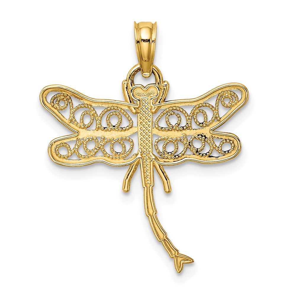 14K Gelbgold Libelle mit Gekugelt Filigran Flügel Charm