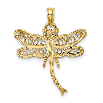 14K Gelbgold Libelle mit Gekugelt Filigran Flügel Charm