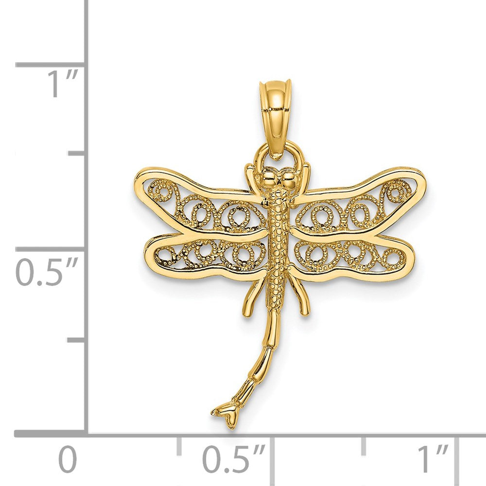 14K Gelbgold Libelle mit Gekugelt Filigran Flügel Charm