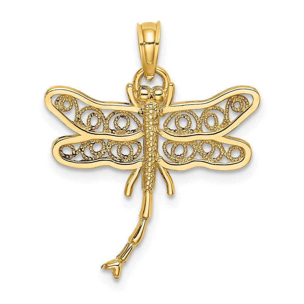 14K Gelbgold Libelle mit Gekugelt Filigran Flügel Charm