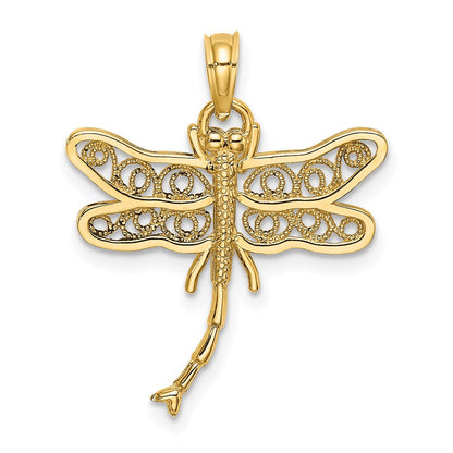 14K Gelbgold Libelle mit Gekugelt Filigran Flügel Charm