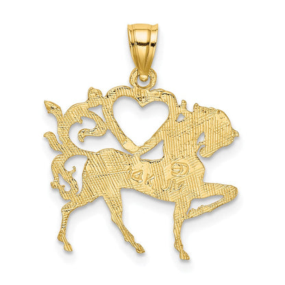 14K Gelbgold Charm mit strukturiertem Herz und Pferd