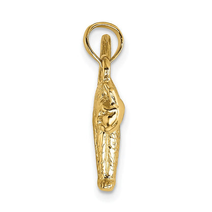14K Gelbgold Katzen-Charm mit 3D-Struktur, gewölbtem Rücken und erhobenem Schwanz