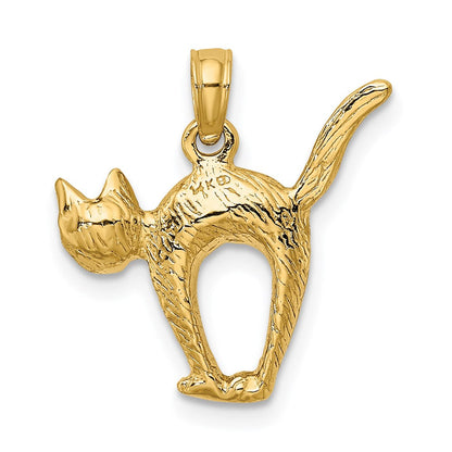 14K Gelbgold Katzen-Charm mit 3D-Struktur, gewölbtem Rücken und erhobenem Schwanz