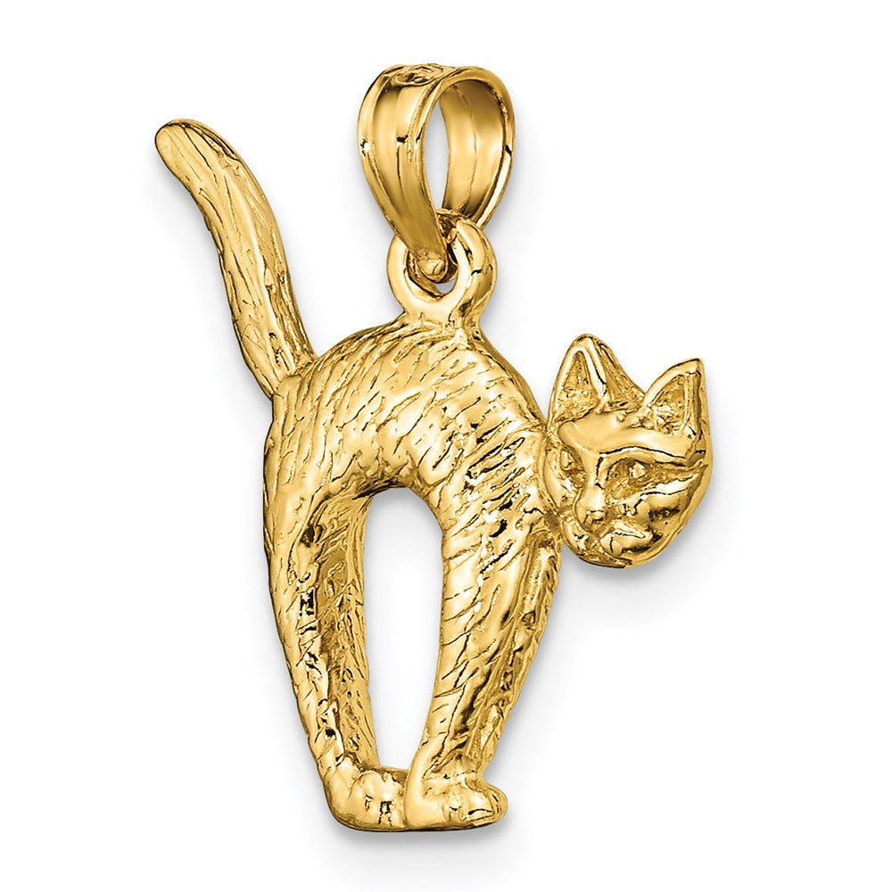 14K Gelbgold Katzen-Charm mit 3D-Struktur, gewölbtem Rücken und erhobenem Schwanz