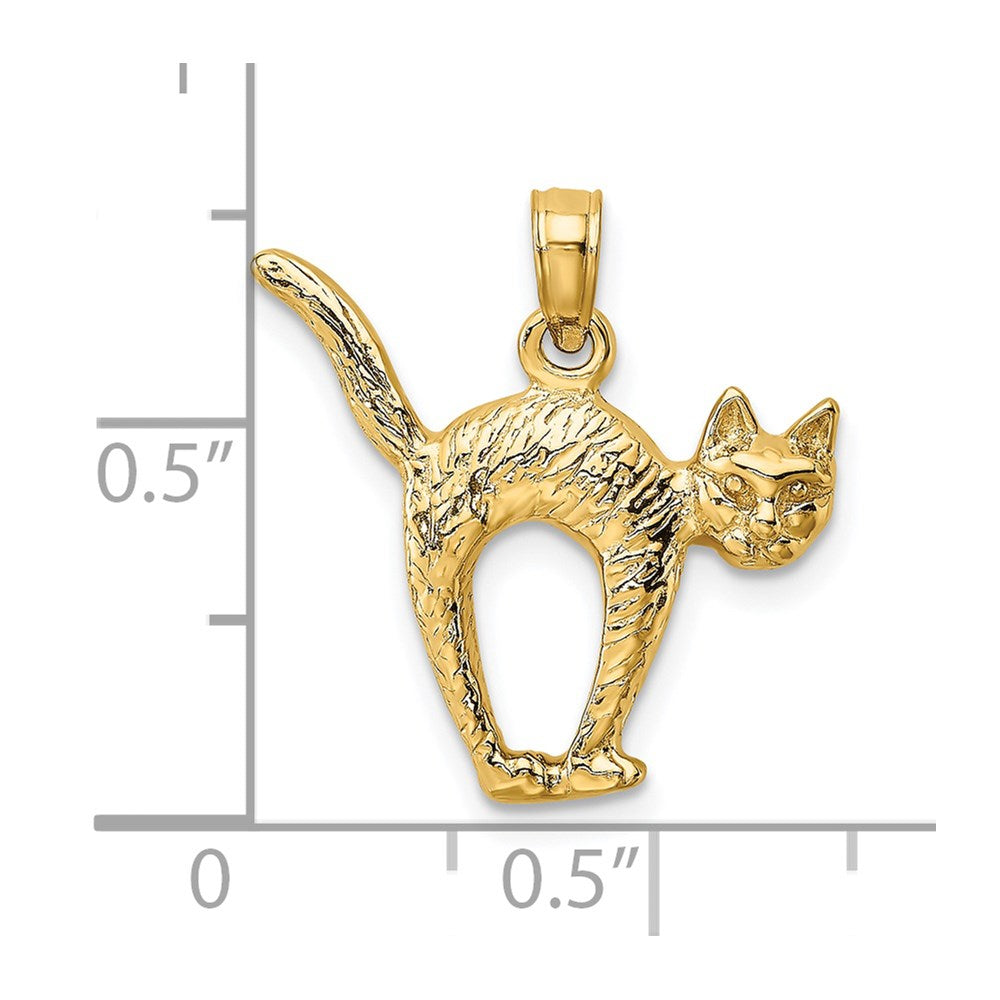 14K Gelbgold Katzen-Charm mit 3D-Struktur, gewölbtem Rücken und erhobenem Schwanz