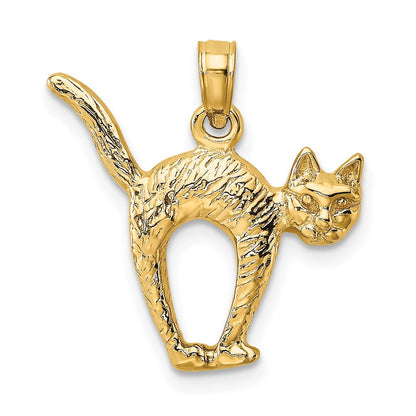 14K Gelbgold Katzen-Charm mit 3D-Struktur, gewölbtem Rücken und erhobenem Schwanz