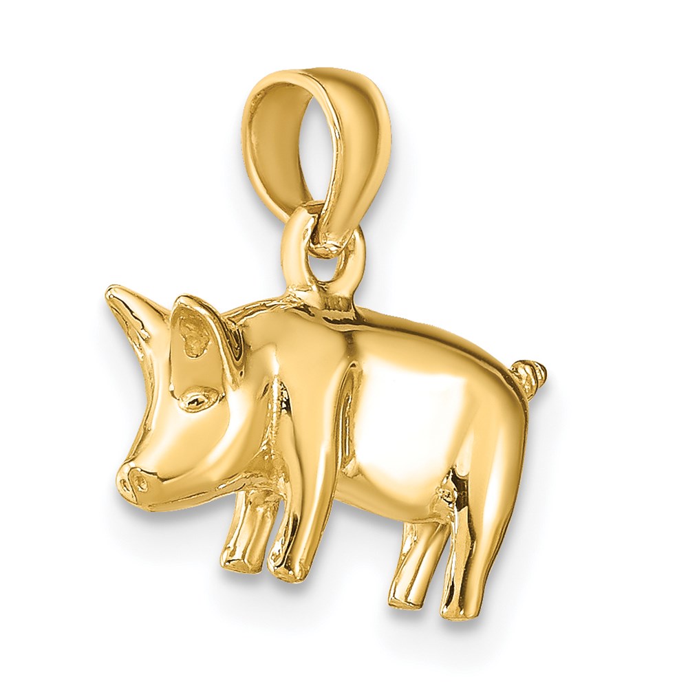 14K Gelbgold 3-D polierter Schwein-Charm mit Ringelschwanz