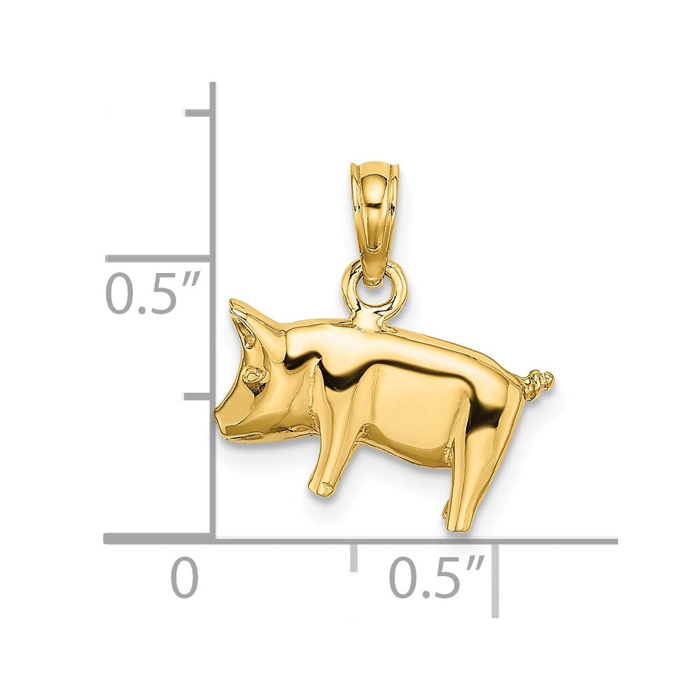 14K Gelbgold 3-D polierter Schwein-Charm mit Ringelschwanz