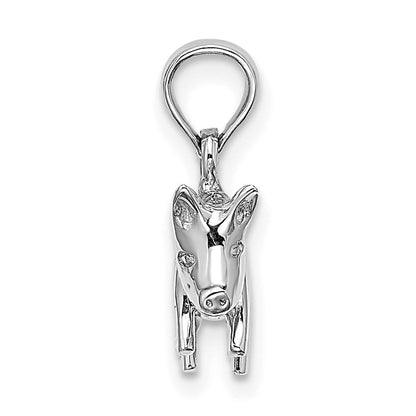14K Weißgold Charm Schwein 3D poliert mit Ringelschwanz