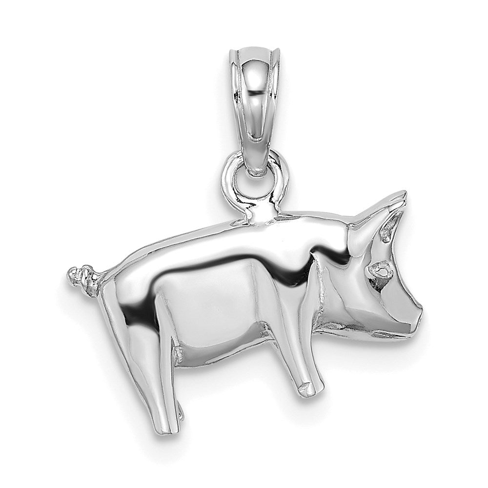 14K Weißgold Charm Schwein 3D poliert mit Ringelschwanz