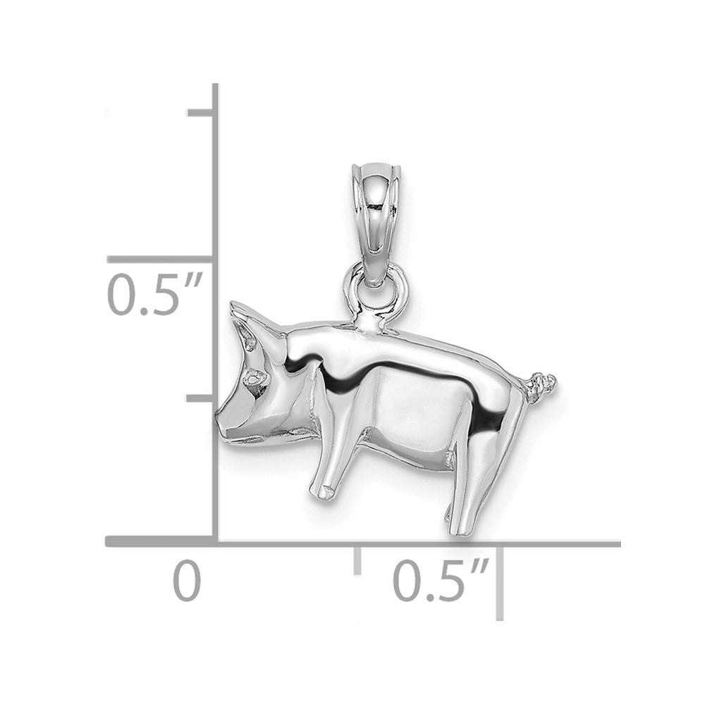 14K Weißgold Charm Schwein 3D poliert mit Ringelschwanz