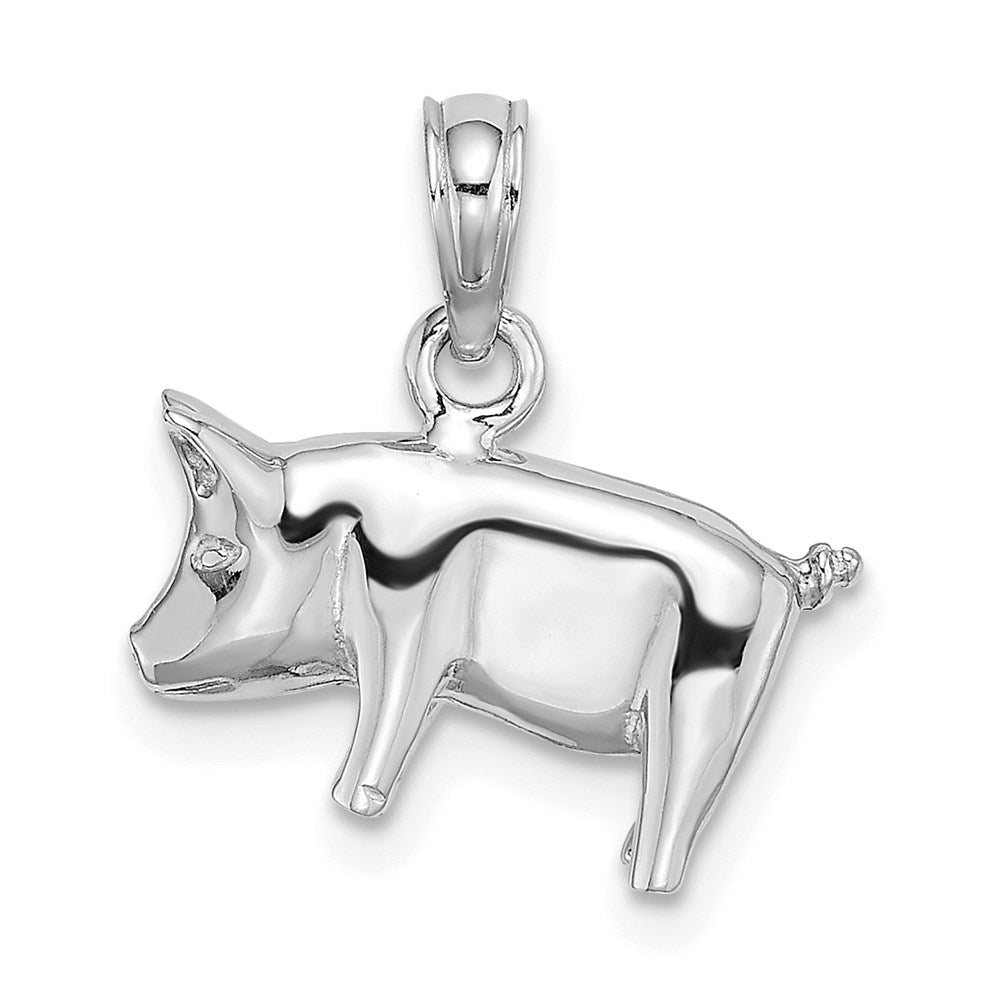 14K Weißgold Charm Schwein 3D poliert mit Ringelschwanz