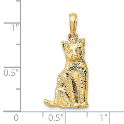 14K Gelbgold Charm „Sitzende Katze“ mit strukturierter Oberfläche