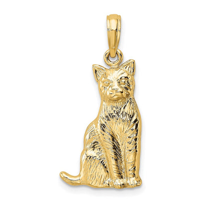 14K Gelbgold Charm „Sitzende Katze“ mit strukturierter Oberfläche