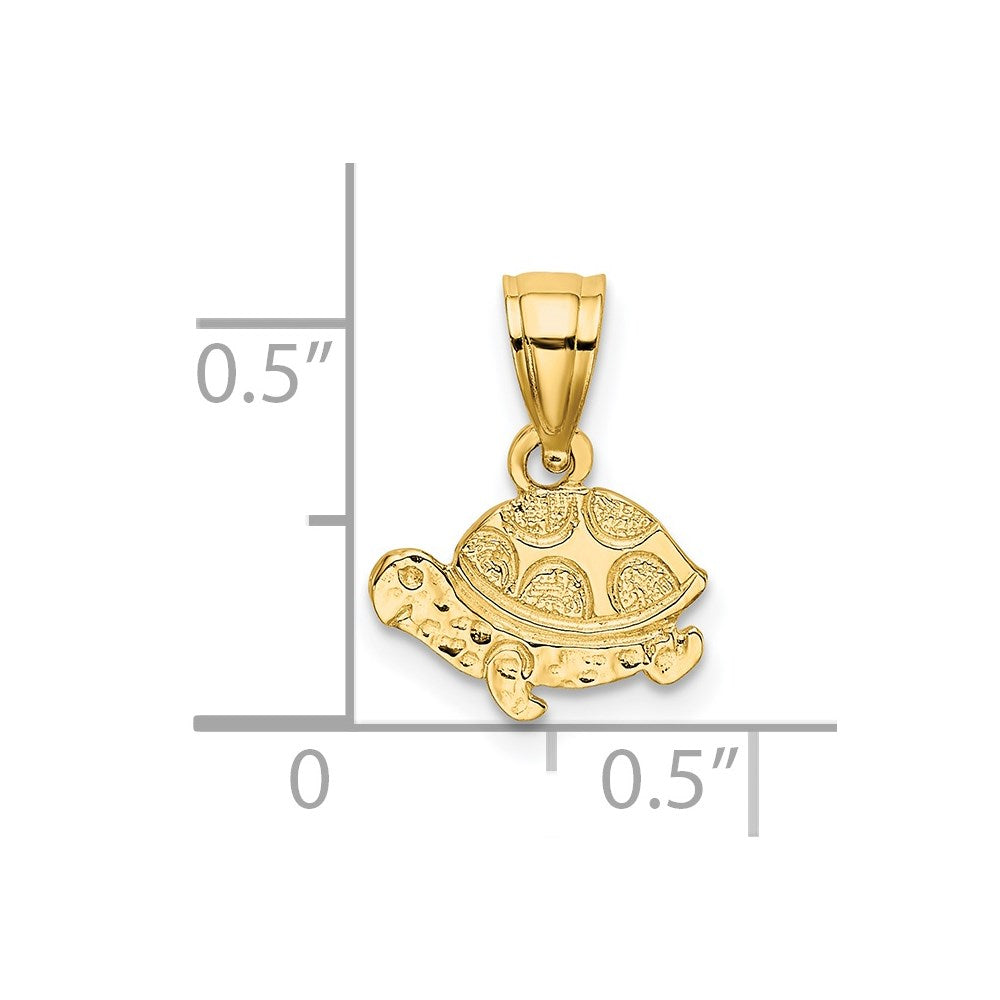 14K Gelbgold Flach und Graviert Mini Schildkröte Charm