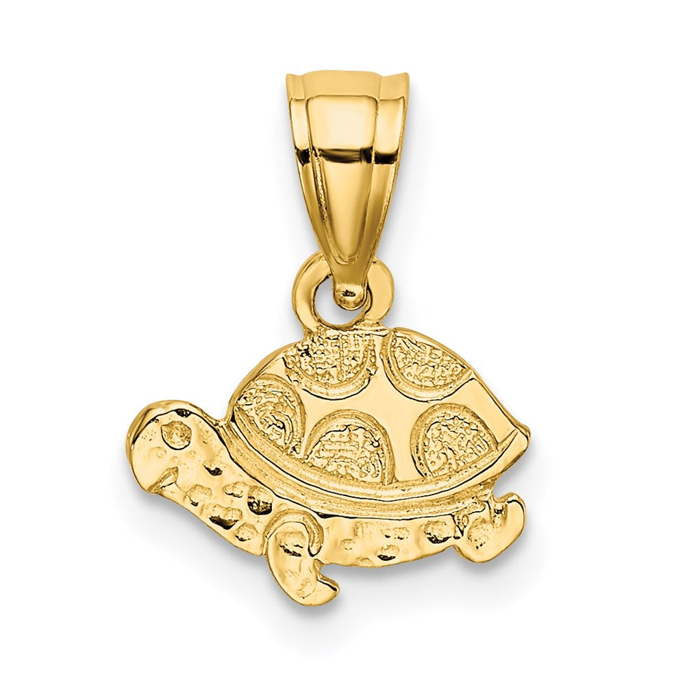 14K Gelbgold Flach und Graviert Mini Schildkröte Charm