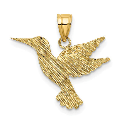 14K Gelbgold Poliert und Graviert Hummingbird Charm
