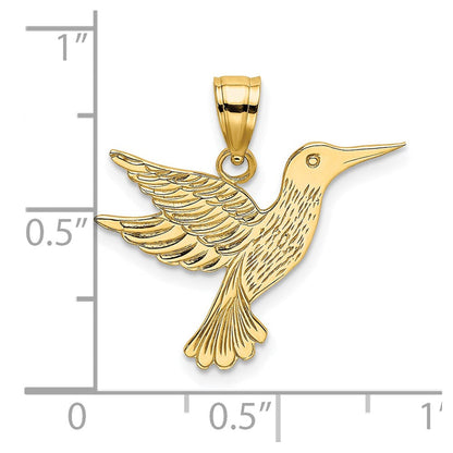 14K Gelbgold Poliert und Graviert Hummingbird Charm