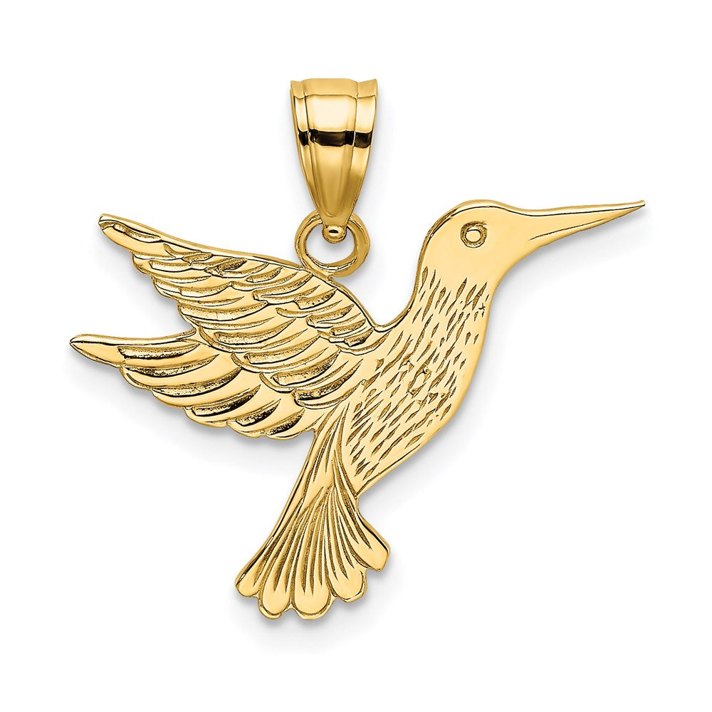 14K Gelbgold Poliert und Graviert Hummingbird Charm